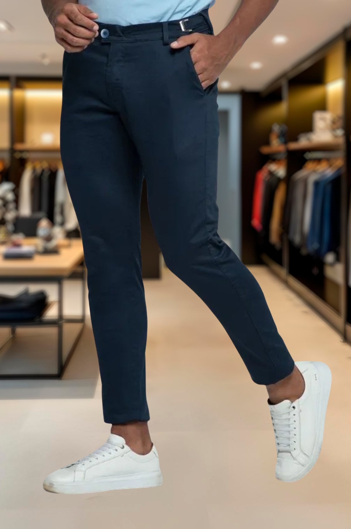 Calça Alfaiataria Ajuste Lateral Slim Sarja Brim