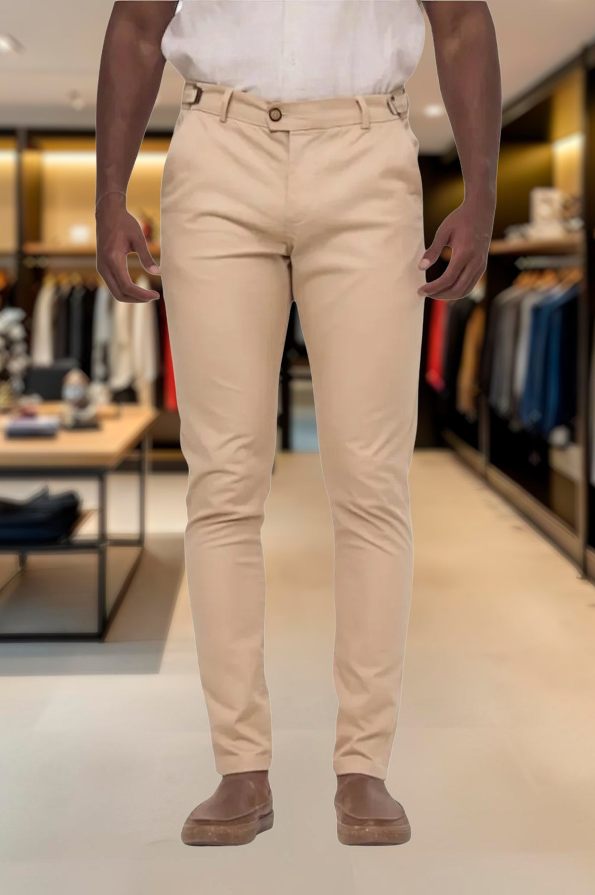 Calça Alfaiataria Ajuste Lateral Slim Sarja Brim