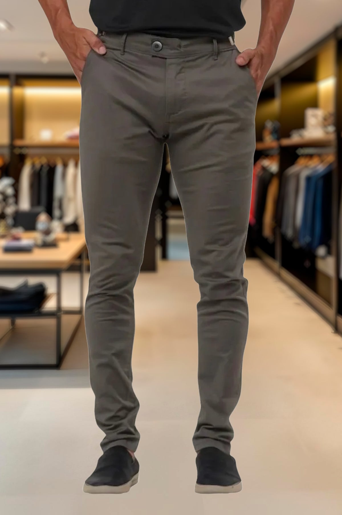 Calça Alfaiataria Ajuste Lateral Slim Sarja Brim