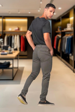 Calça Alfaiataria Ajuste Lateral Slim Sarja Brim