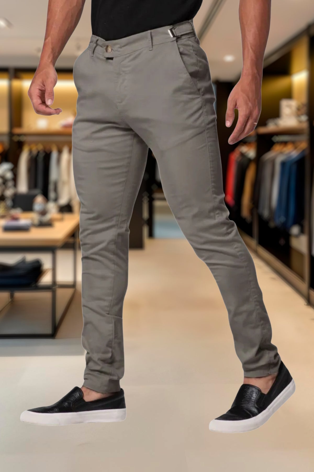 Calça Alfaiataria Ajuste Lateral Slim Sarja Brim