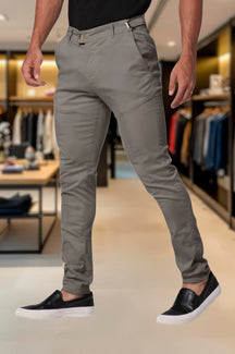 Calça Alfaiataria Ajuste Lateral Slim Sarja Brim