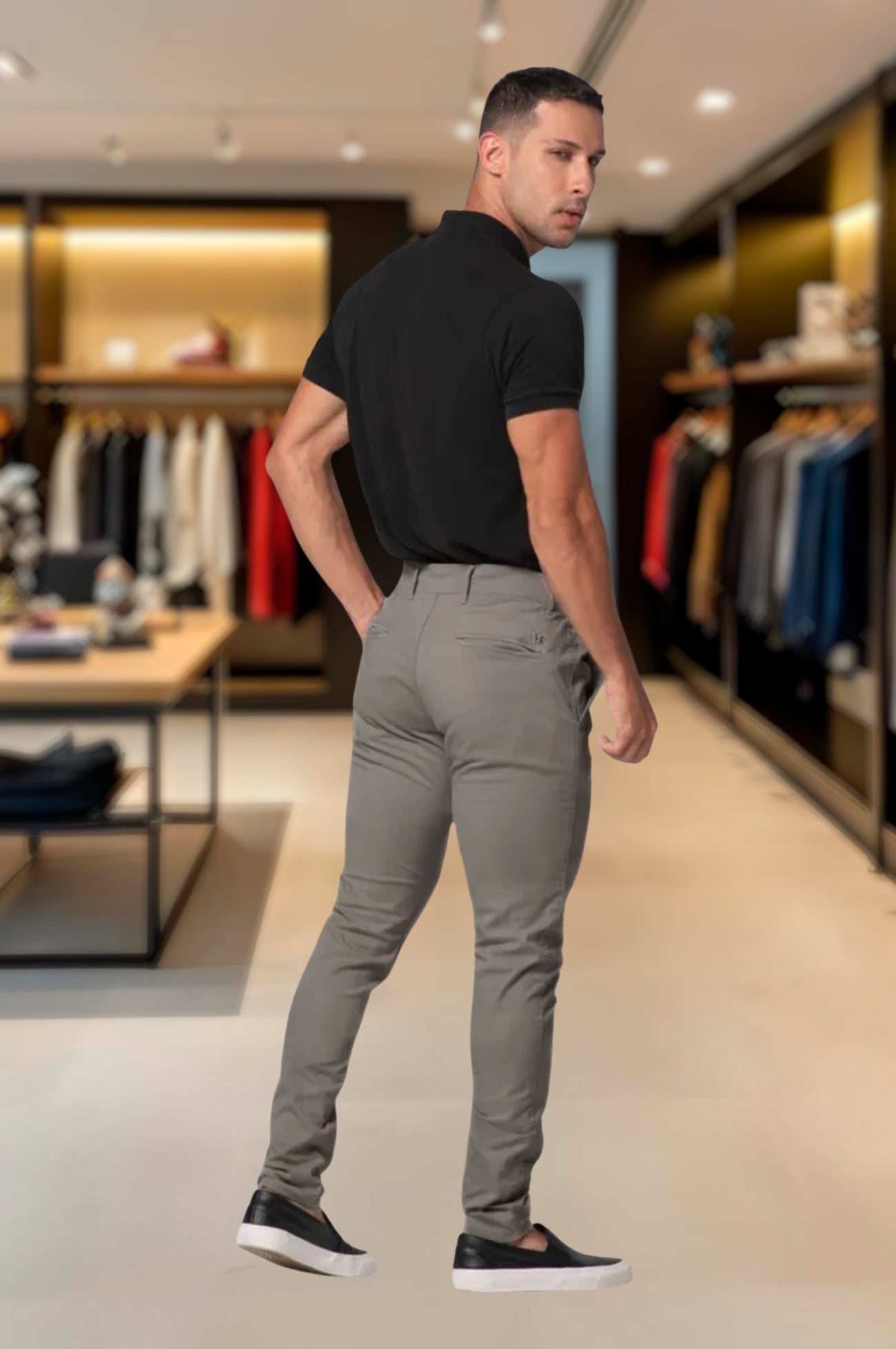Calça Alfaiataria Ajuste Lateral Slim Sarja Brim
