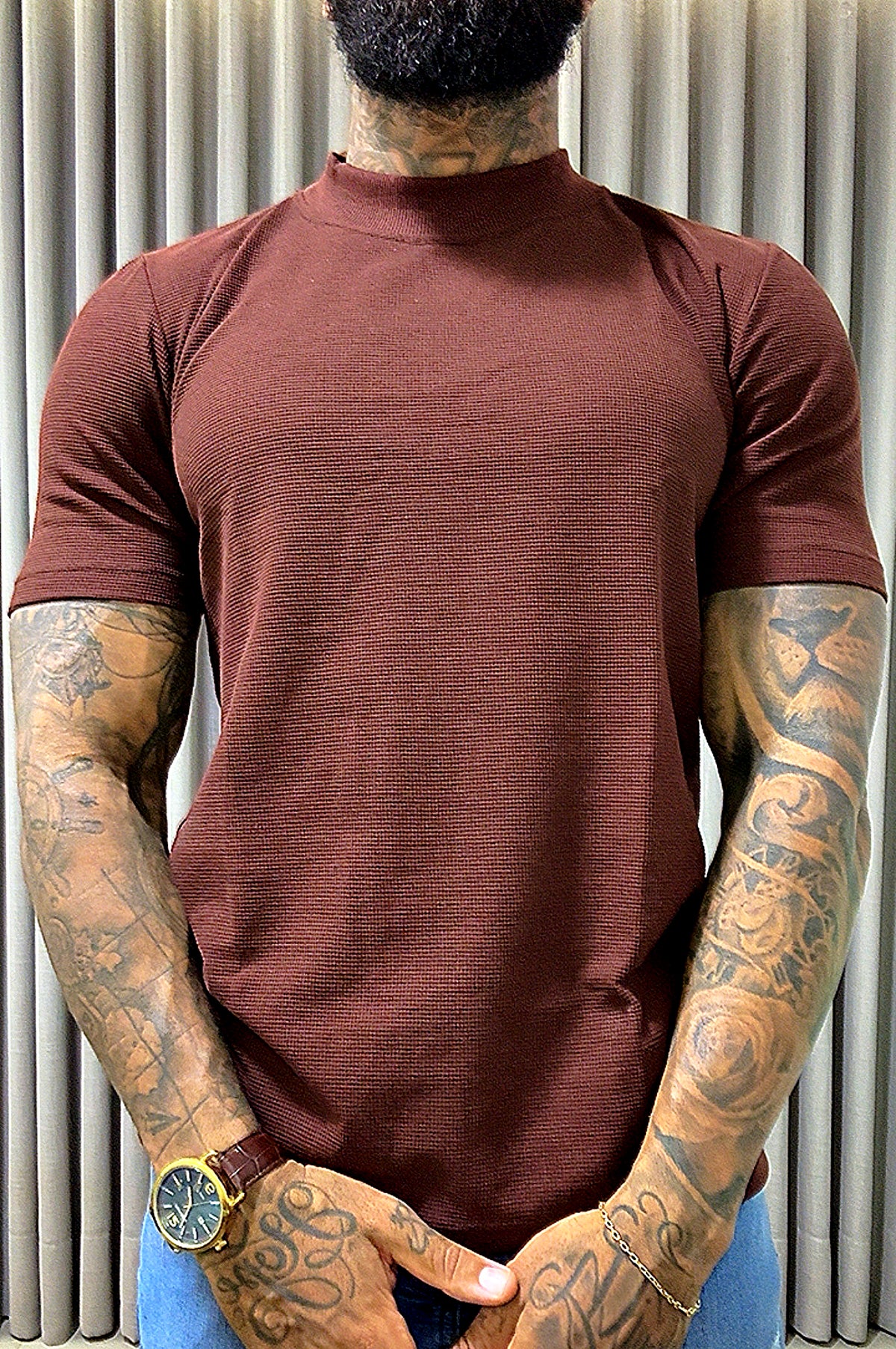 Camisa Gola Média Texturizada