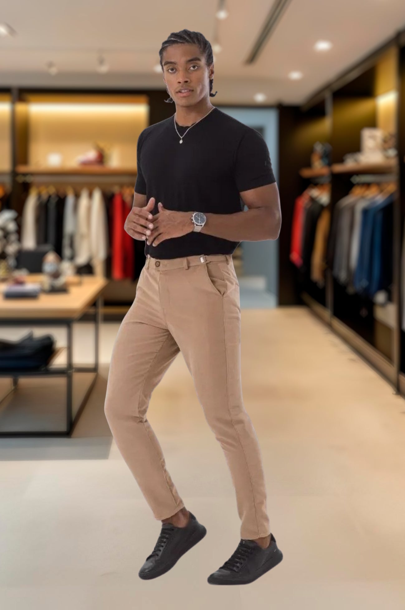 Calça Alfaiataria Ajuste Lateral Slim Sarja Brim