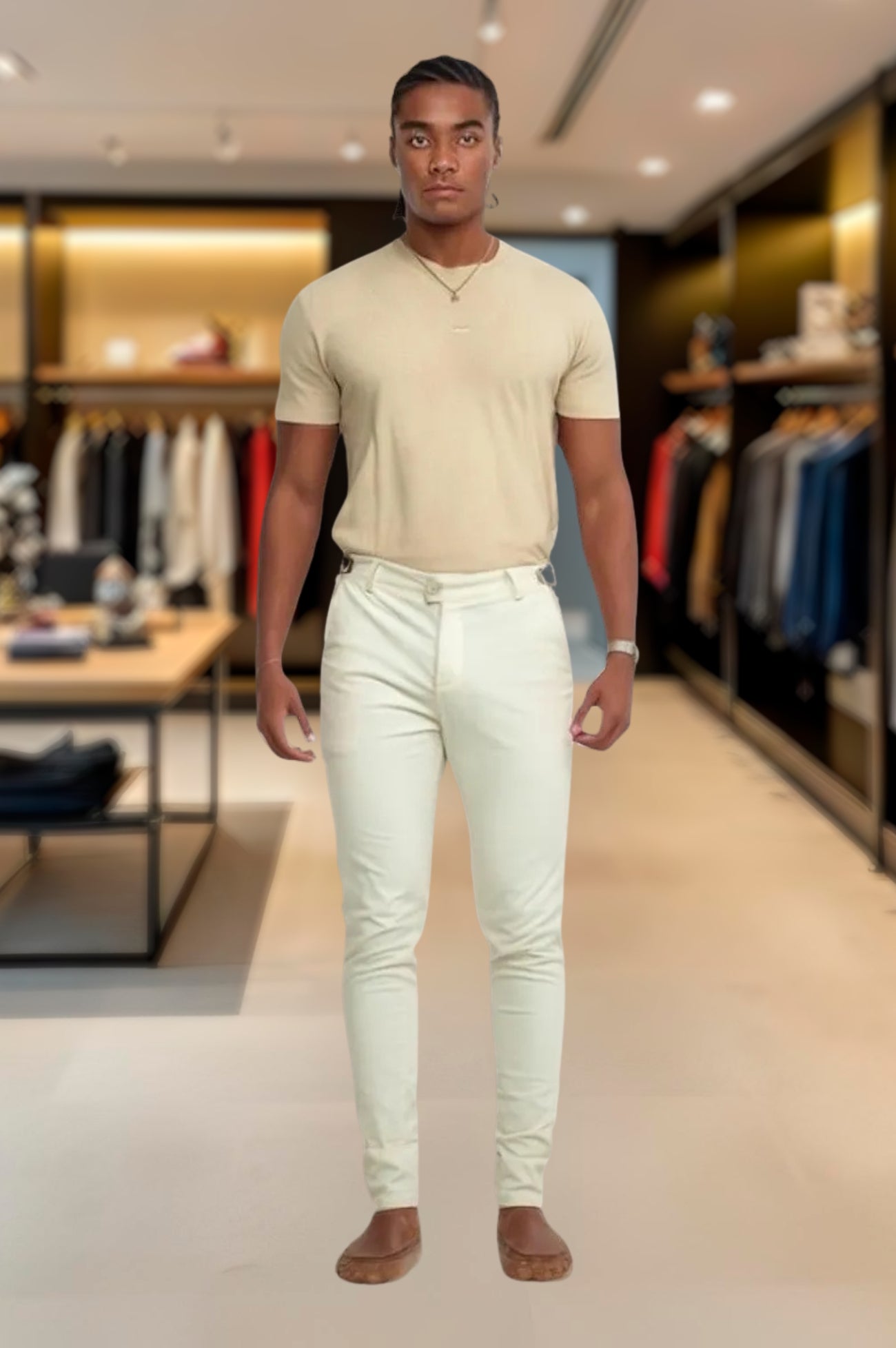 Calça Alfaiataria Ajuste Lateral Slim Sarja Brim