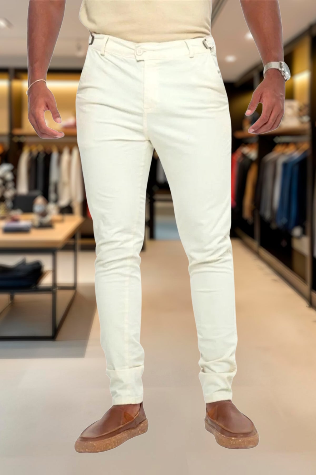 Calça Alfaiataria Ajuste Lateral Slim Sarja Brim