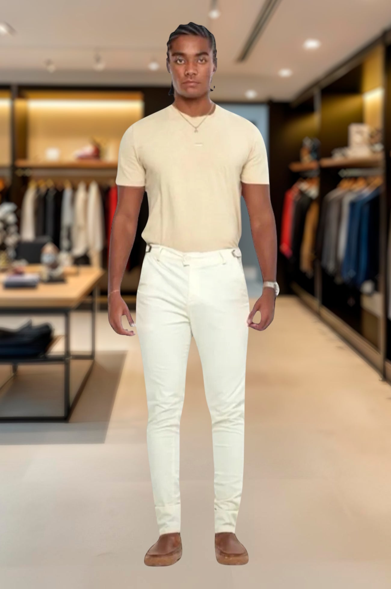 Calça Alfaiataria Ajuste Lateral Slim Sarja Brim