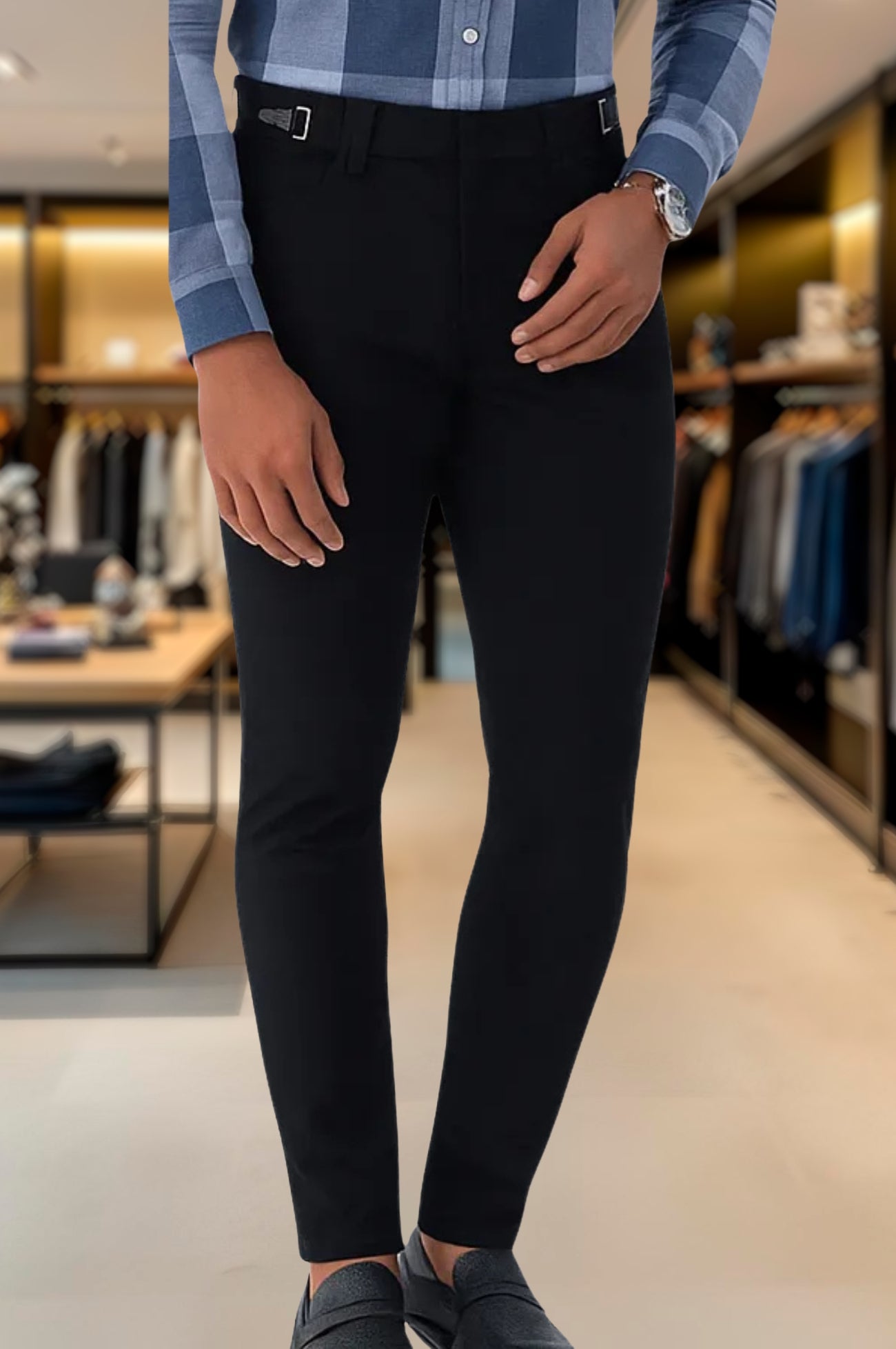 Calça Alfaiataria Ajuste Lateral Slim Sarja Brim