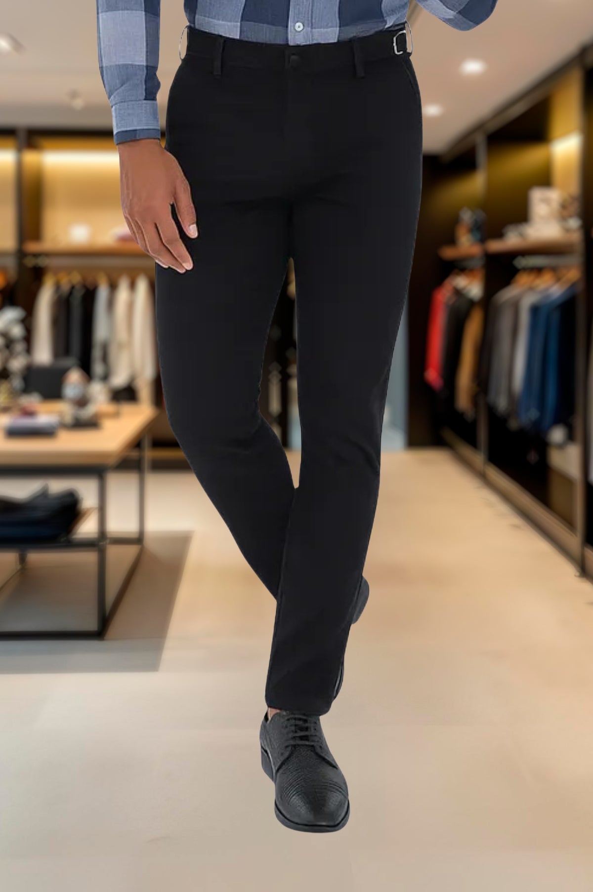 Calça Alfaiataria Ajuste Lateral Slim Sarja Brim