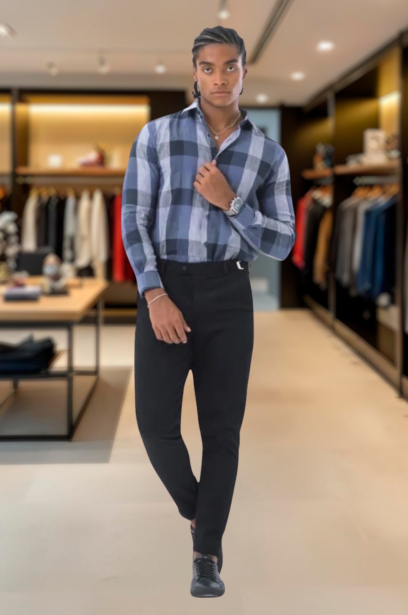 Calça Alfaiataria Ajuste Lateral Slim Sarja Brim