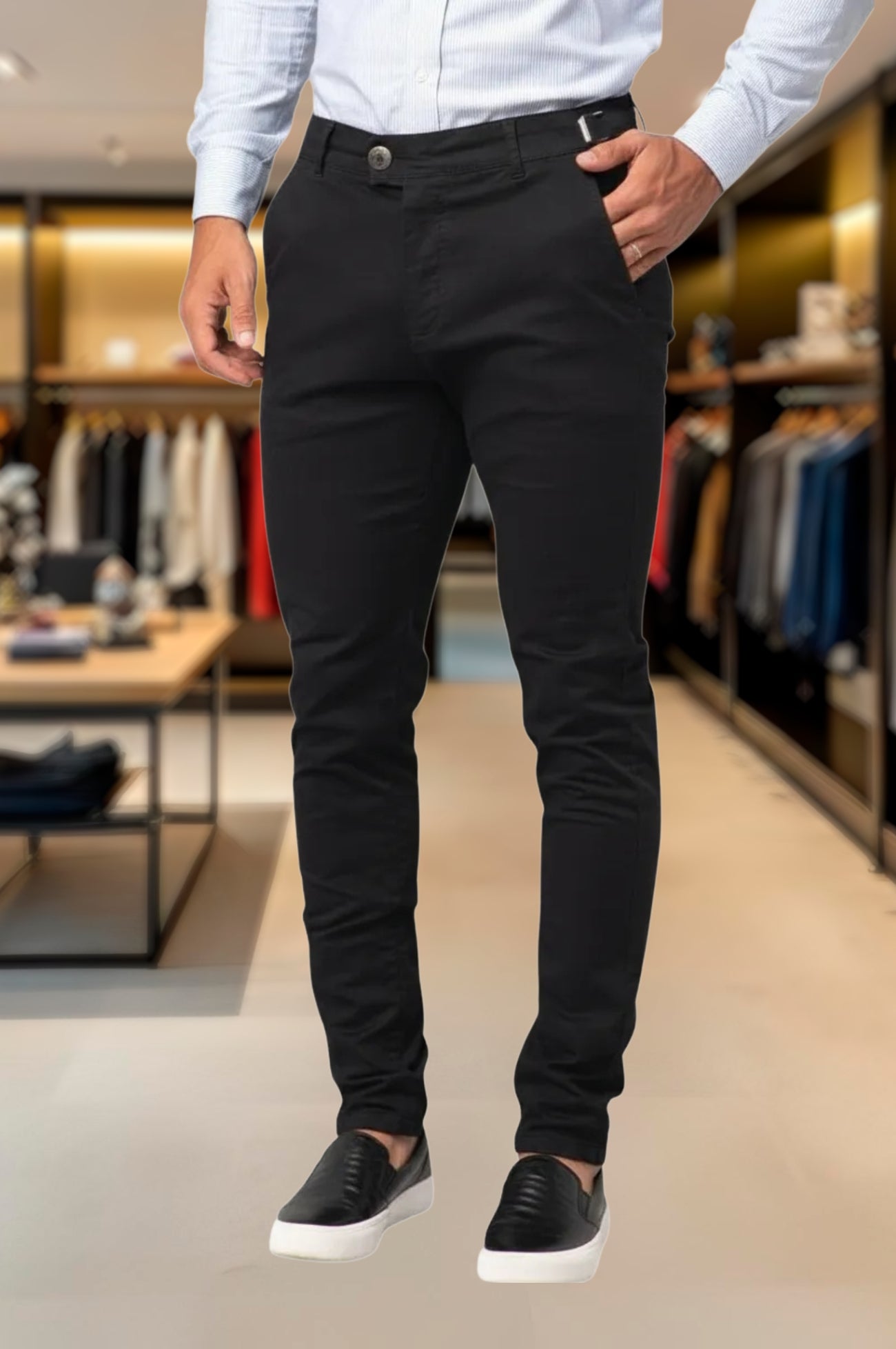 Calça Alfaiataria Ajuste Lateral Slim Sarja Brim