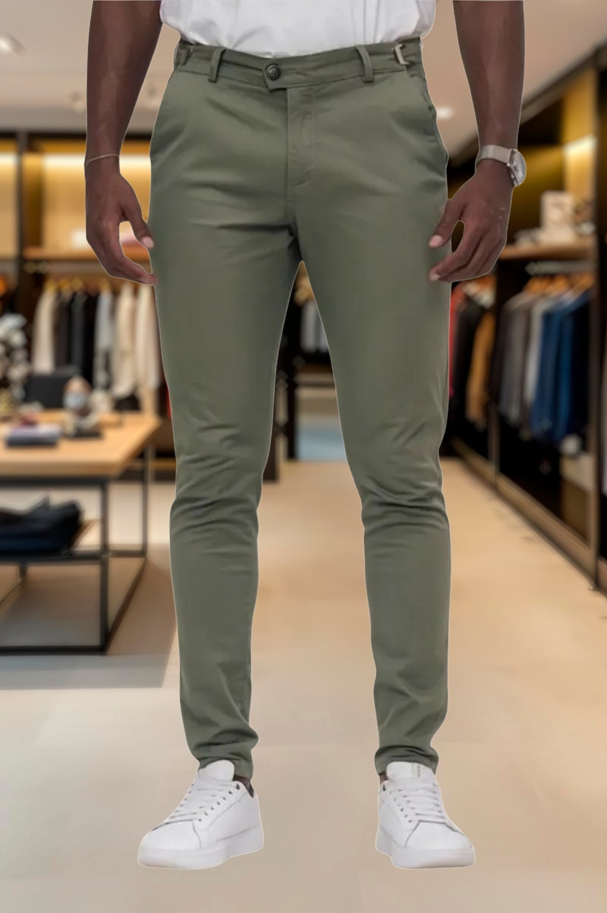 Calça Alfaiataria Ajuste Lateral Slim Sarja Brim