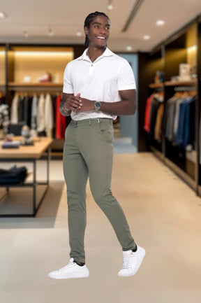 Calça Alfaiataria Ajuste Lateral Slim Sarja Brim