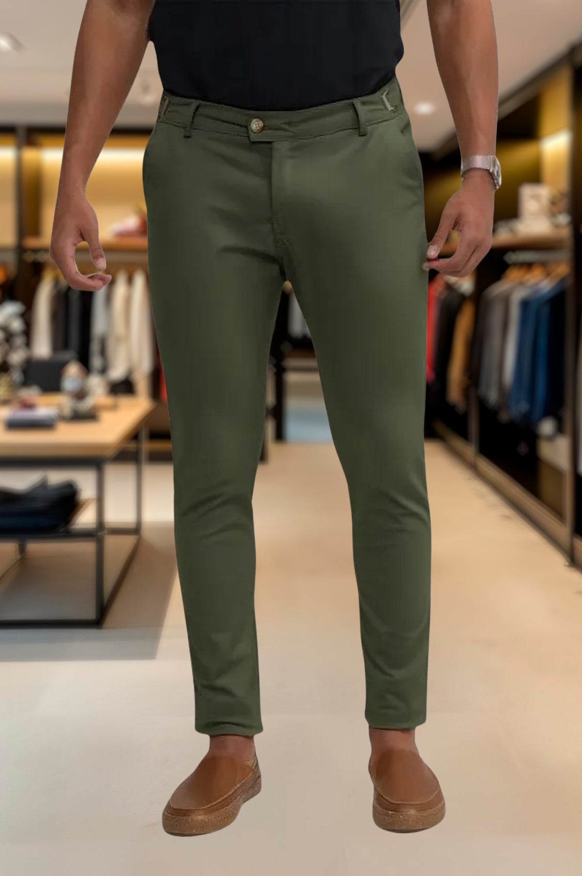 Calça Alfaiataria Ajuste Lateral Slim Sarja Brim